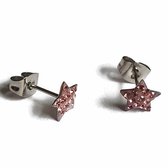 Aramat jewels ® - Ster oorbellen zweerknopjes 7mm licht roze kristal staal zilverkleurig