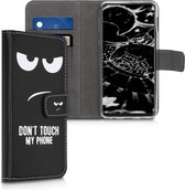 kwmobile telefoonhoesje voor Samsung Galaxy S10e - Hoesje met pasjeshouder in wit / zwart - Don't Touch My Phone design