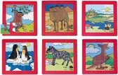 Puzzelserie Dierentuindieren - 6 puzzels van 9 vierkante stukjes  (19x19 cm) - kunststof puzzels met dieren -  voor kinderen vanaf 3 jaar