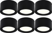 LED Downlight 6 Pack - Opbouw Rond Hoog 10W - Natuurlijk Wit 4200K - Mat Zwart Aluminium - Ø140mm