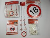 VERJAARDAG VERSIERING 18 JAAR VERKEERSBORD SLINGER, AFZETLINT, BALLONNEN, KETTING, ROTORSPIRALEN