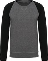 Tweekleurige herensweater BIO ronde hals raglanmouwen Grijs / Zwart Maat M