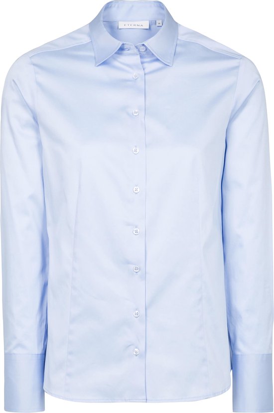ETERNA dames blouse modern classic - stretch satijnbinding - lichtblauw -  Maat: