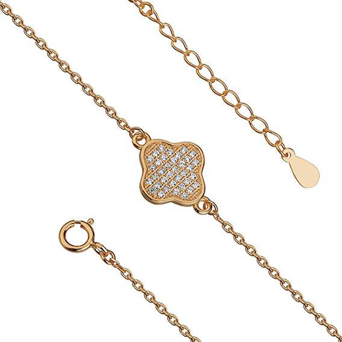 Joy|S - Zilveren klaver bloem armband - zirkonia - gold plated