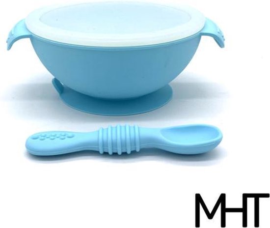 Babyservies - Blauw - Kom inclusief lepel - Bakje - Zuignap - Deksel - BPA vrij - Baby bord