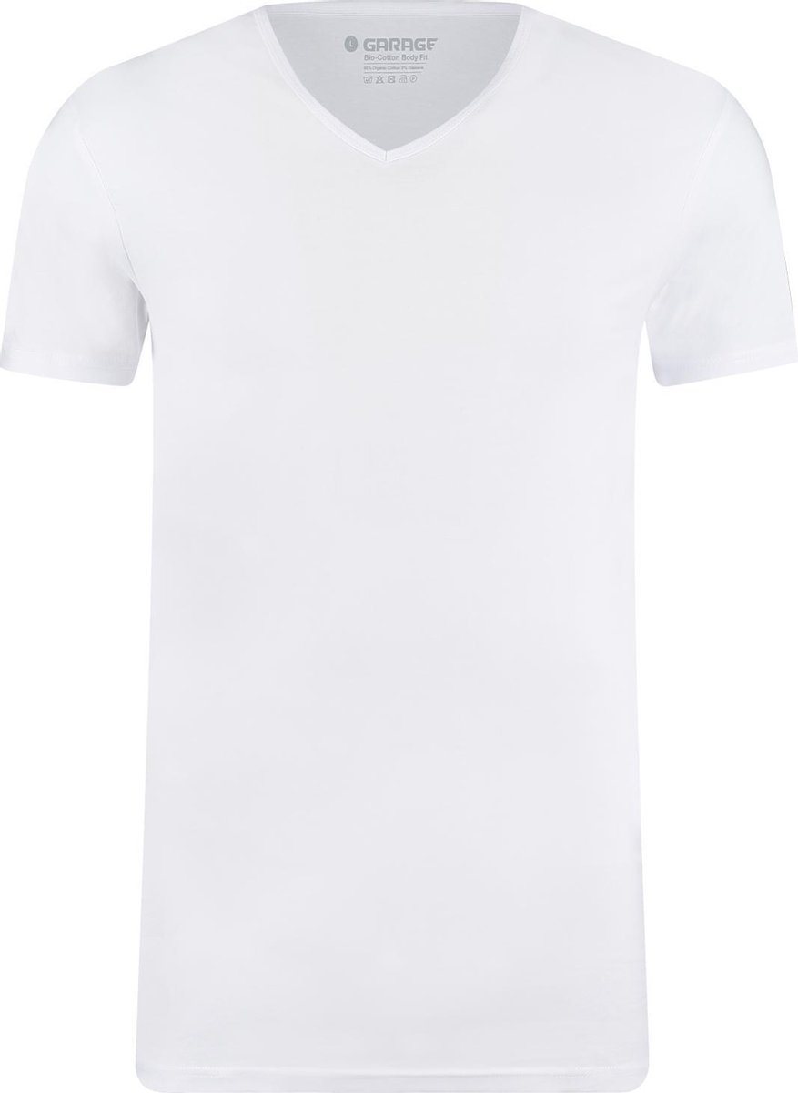 Garage 0222- Bio-Cotton Bodyfit 2-pack T-shirt V-hals korte mouw wit L 95% organisch katoen 5% elastan