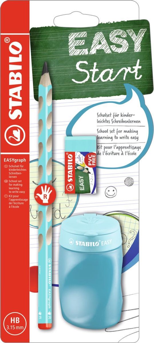 STABILO school set EASYgraph voor rechtshandige kinderen (potlood + slijper + gom) - blauw assortiment