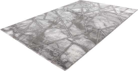 Lalee Marmaris Vloerkleed Superzacht Shiny 3D effect Marmerlook betonlook Tapijt laag polig Karpet maat 200x290 cm Zilver