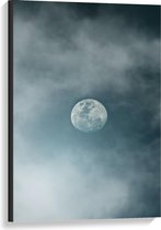 Canvas  - Maan met Wolken omheen - 60x90cm Foto op Canvas Schilderij (Wanddecoratie op Canvas)