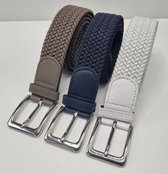 3 pack deal - Elastische broekriem  Stretch riem  Vlecht riem Gevlochten riem  Elastiek riem - unisex - Kleur  1-Wit 2-Blauw 3-Kaki