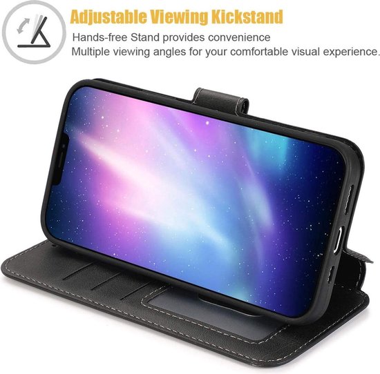 Geschikt voor Apple iPhone 12 Bookcase | Zwart | Pasjeshouder Hoesje | Portemonnee