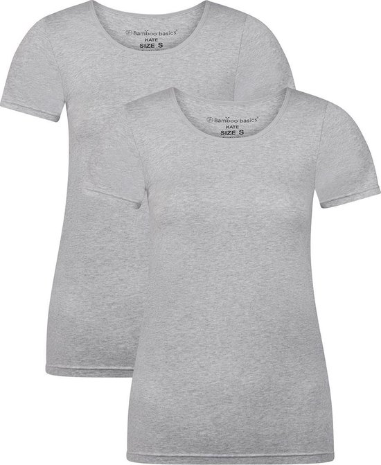 Comfortabel & Zijdezacht Bamboo Basics Kate - Bamboe T-shirts (Multipack 2 stuks) Dames - Korte Mouwen - Licht Grijs - L