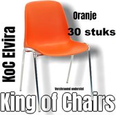 King of Chairs -set van 30- model KoC Elvira oranje met verchroomd onderstel. Kantinestoel stapelstoel kuipstoel vergaderstoel tuinstoel kantine stapel stoel kantinestoelen stapels