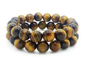 Kralen armband met 10mm kralen. 175mm omtrek tijgeroog natuursteen set van 2