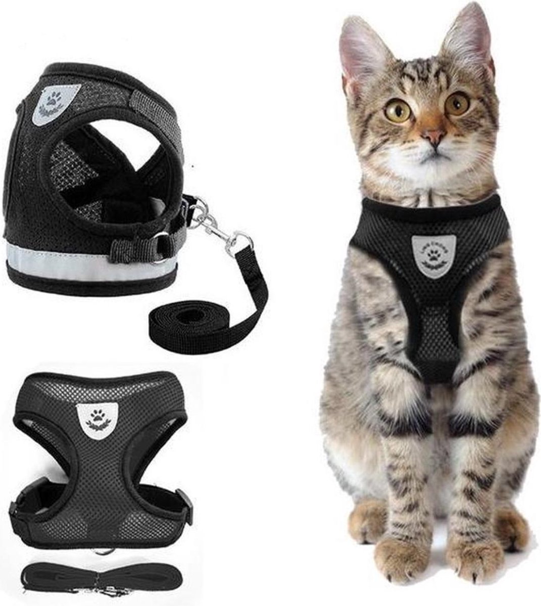 Kattentuigje met looplijn Zwart Kattenharnas Easy Step In Kattenriem Kattenlijn Kattentuig