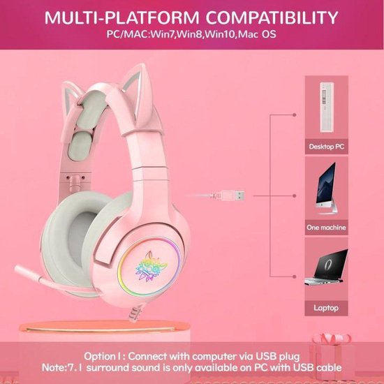 ONIKUMA K9 - Gaming headset Met Microfoon - Roze Koptelefoon - PS5 + PS4 + PC + Xbox One + Nintendo Switch
