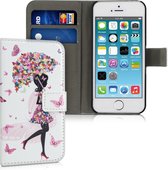 kwmobile telefoonhoesje voor Apple iPhone SE (1.Gen 2016) / iPhone 5 / iPhone 5S - Hoesje met pasjeshouder in meerkleurig / roze / wit - Meisjesparaplu design