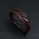 Heren Armband met Enkele Vlecht - Bruin Leer met Zwarte Sluiting - Armband Mannen - Valentijnsdag voor Mannen - Valentijn Cadeautje voor Hem - Valentijn Cadeautje Vrouw