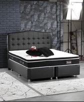 Opbergbed Luxor - Boxspring - met opbergruimte - 160/200 - Zwart - Leer