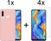 Huawei P30 Lite hoesje roze siliconen case hoes cover hoesjes - 4x Huawei P30 Lite screenprotector