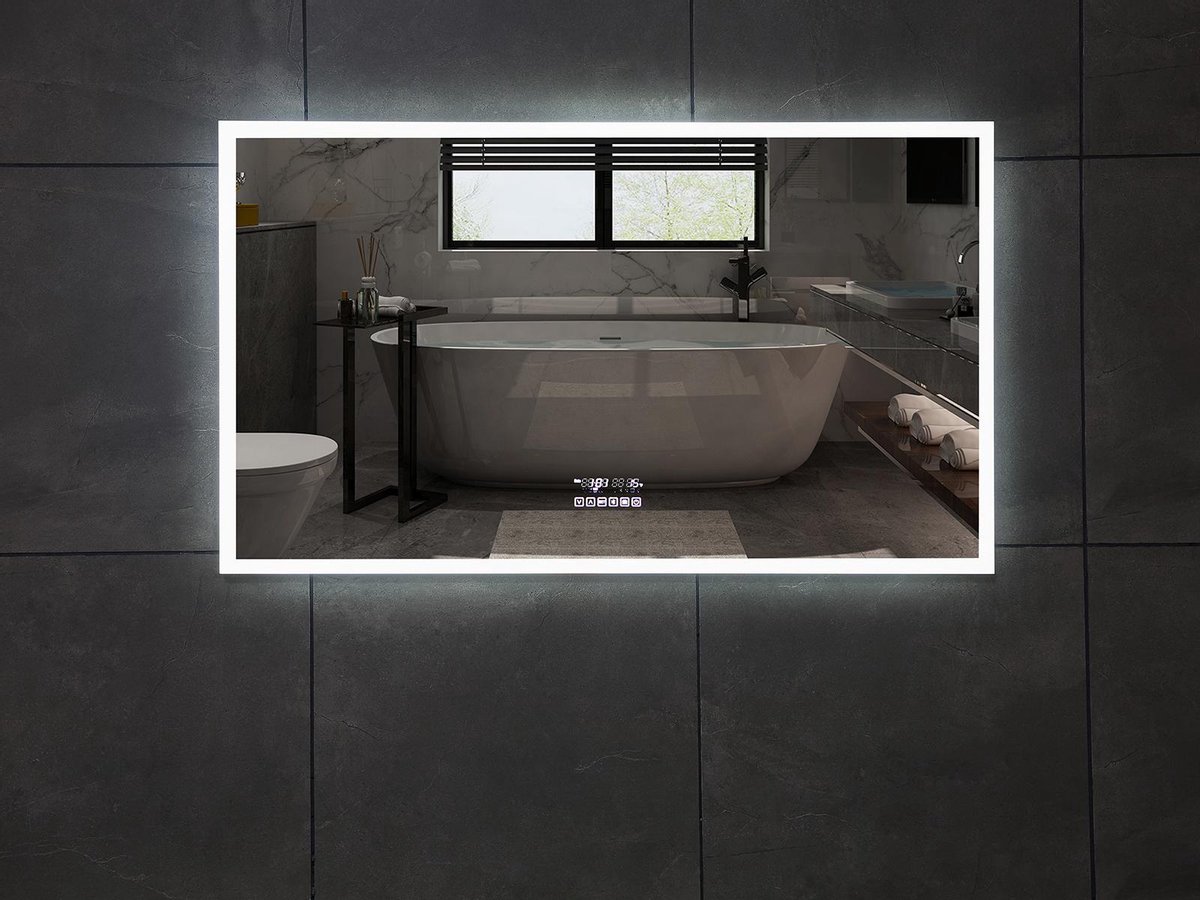 Mawialux LED Badkamerspiegel - 120cm - Rechthoek - Verwarming - Digitale klok - Bluetooth - Nova