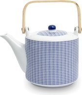 Thee set bestaande uit theepot Tokusa 1000 ml stalen filter met lekbakje 50 gram losse groene thee plus stalen maatlepel.