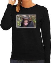 Dieren sweater apen foto - zwart - dames - natuur / Chimpansee aap cadeau trui - sweat shirt / kleding L