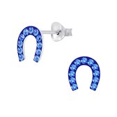 Joy|S - Zilveren hoefijzer oorbellen - kristal blauw - 8 mm