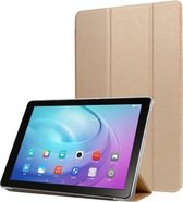 Horizontale leren flip-case met zijdetextuur en drie-uitklapbare houder voor Galaxy Tab T725 (goud)