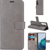 Voor Samsung Galaxy S21 5G Retro Kalfspatroon Gesp Horizontale Flip Leren Case met Houder & Kaartsleuven & Portemonnee (Grijs)