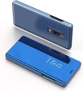 Gebogen Streamer Plating schokbestendige lederen tas voor Huawei P30, met houder en slaap- / wekfunctie (blauw)