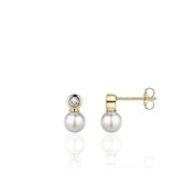 Jewels Inc. - Boucles d'oreilles en perles serties de zircone dans un sertissage lisse - 10 mm x 6 mm - Argent plaqué or jaune 925
