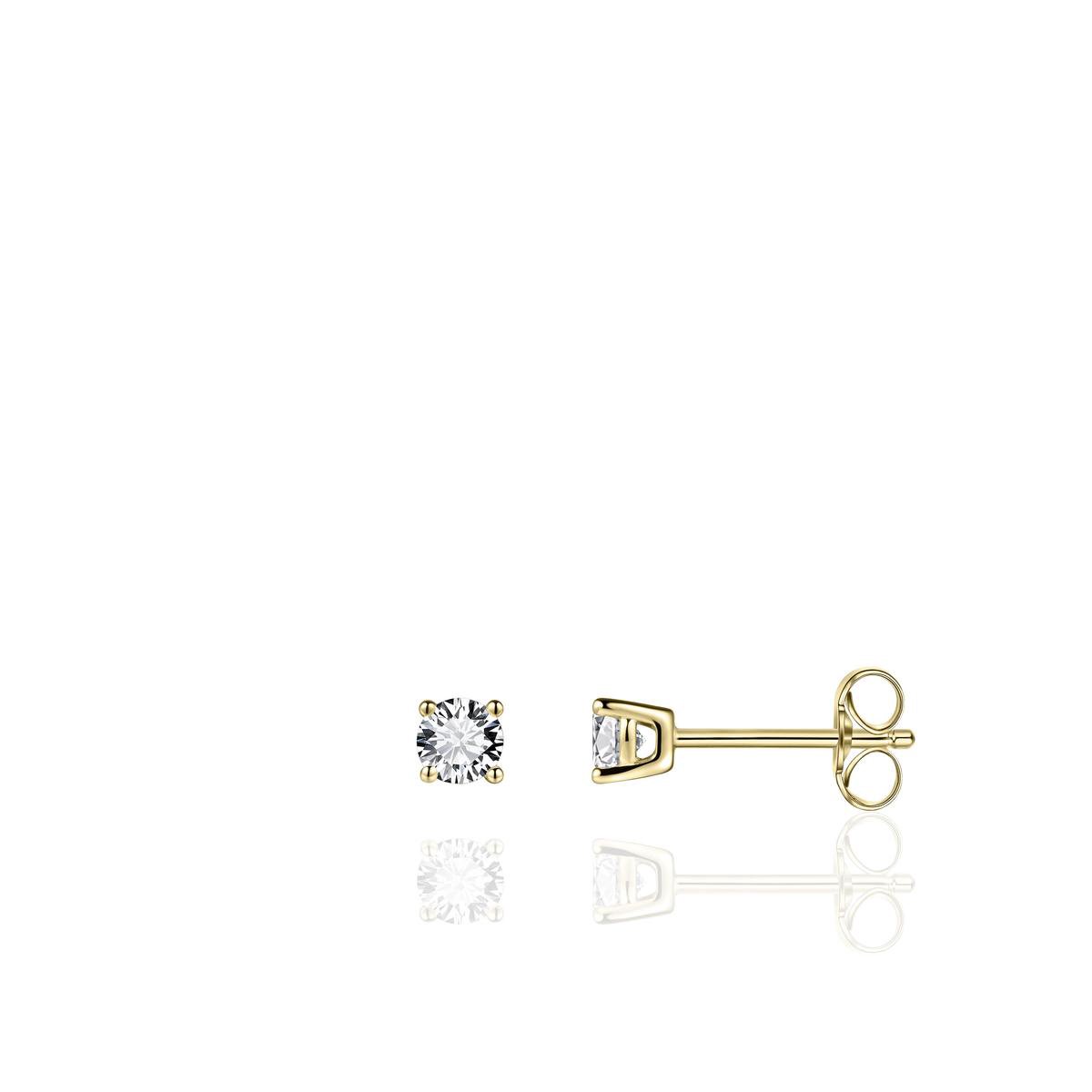Jewels Inc. - Oorbellen - Oorsteker Solitaire gezet met Zirkonia - 4mmØ - Geelgoud Verguld Zilver 925