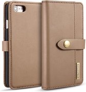 DG.MING Afneembare horizontale magnetische flip-hoes van lamsleer voor iPhone SE 2020 & 8 & 7, met houder en kaartsleuven en portemonnee (bruin)