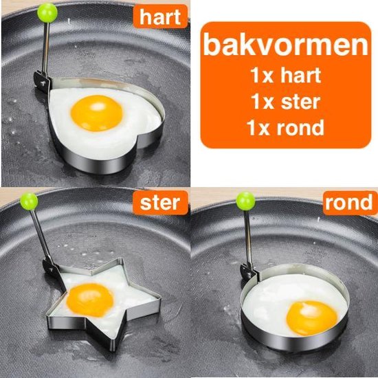 bijvoorbeeld Samenwerking Uitbeelding Ei vorm mix – 3 stuks – pannenkoeken vorm – Ei frame – Pancake – Bak ring –  Egg... | bol.com