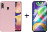 Samsung a20s hoesje - Samsung galaxy A20S hoesje roze siliconen case hoes cover hoesjes - 1x Samsung A20S screenprotector