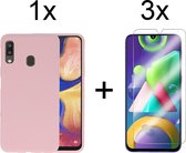 Samsung a20s hoesje - Samsung galaxy A20S hoesje roze siliconen case hoes cover hoesjes - 3x Samsung A20S screenprotector