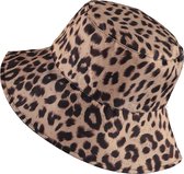 About Accessories - Dubbelzijdig vissershoedje met leuke dierenprint - Beige