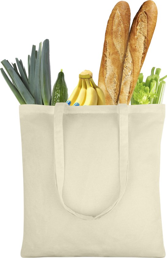 PrimeAmbition Cotton Bag - Naturel - 42x38cm - 20 pièces - Tote Bag - Sac en toile - Shopper - Shopping bag - Sac de transport - Sac à bandoulière