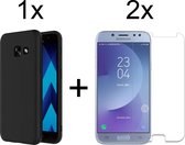 Samsung A5 2017 Hoesje - Samsung galaxy A5 2017 hoesje zwart siliconen case hoes cover hoesjes - 2x Samsung A5 2017 screenprotector