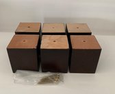 Set van 6 stuks houten meubelpoten Wengé (donker bruin) beuken 8 cm hoogte 7x7 cm met schroeven Boxspring bedden banken