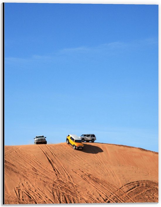 Dibond - Voertuigen in de Woestijn - 30x40cm Foto op Aluminium (Met Ophangsysteem)