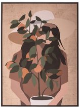 Canvas met lijst - Vrouw met plant - Woondecoratie