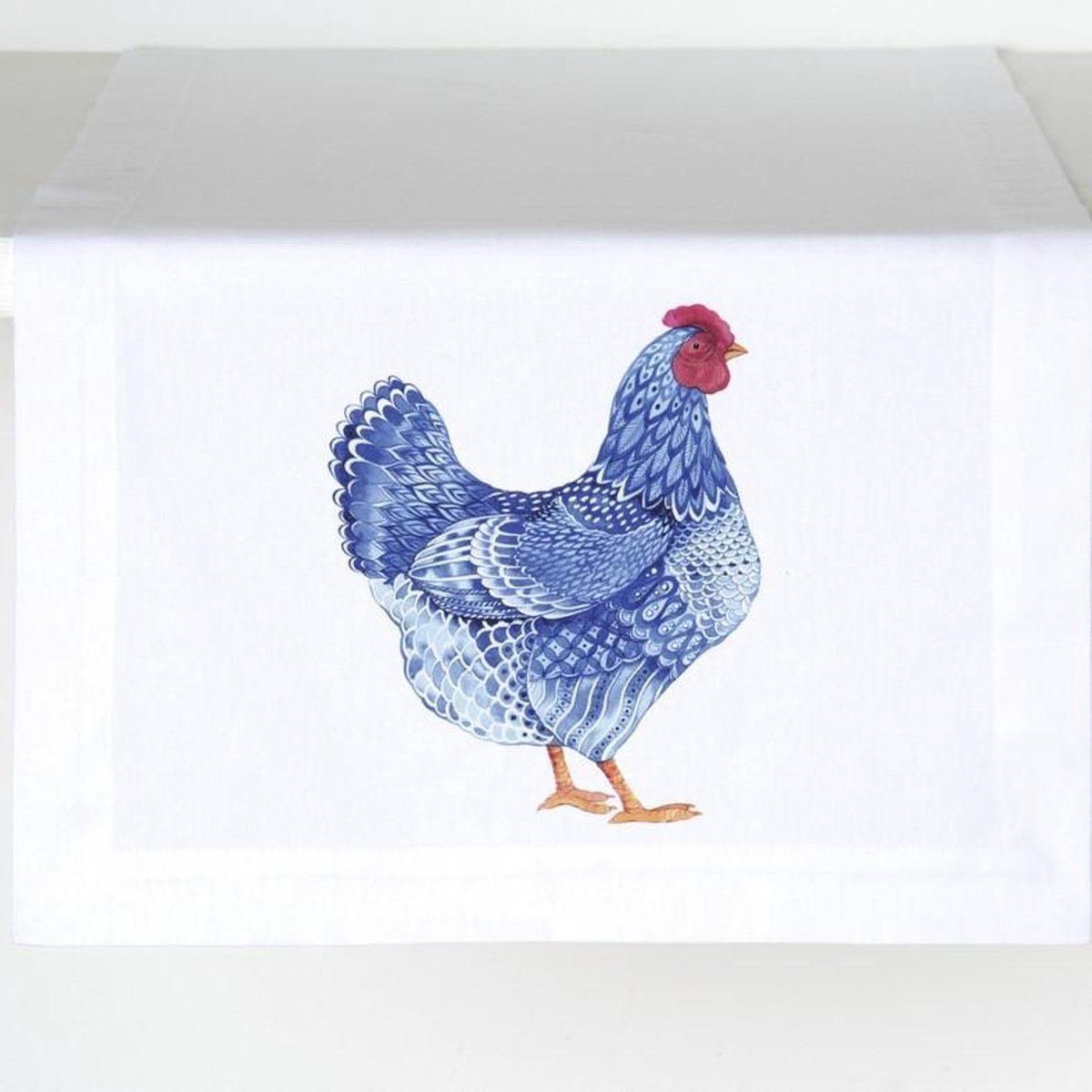 Tafelloper katoen  - Blue  Rooster Haan 150 x 45 cm