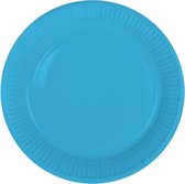 32x stuks party gebak/eet bordjes van papier blauw 23 cm - Uni kleuren thema voor verjaardag of feestje