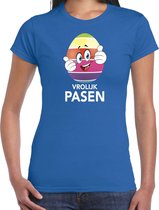 Paasei met duimen schuin omhoog vrolijk Pasen t-shirt / shirt - blauw - dames - Paas kleding / outfit XS