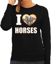 I love horses trui met dieren foto van een wit paard zwart voor dames - cadeau sweater paarden liefhebber 2XL