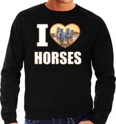 I love horses trui met dieren foto van een wit paard zwart voor dames - cadeau sweater paarden liefhebber M