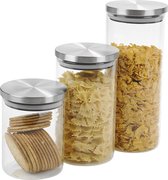 Set de 3 bocaux de conservation / conteneurs de stockage en verre - Bidons alimentaires avec couvercle hermétique - 1400ml - 980ml - 640ml