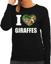 I love giraffes trui met dieren foto van een giraf zwart voor dames - cadeau sweater giraffen liefhebber L